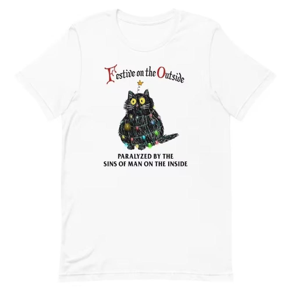 Festive Outside Paralyzed Inside Funny Meme Humor Retro Graphic Quote T Shirt - Picture 1 of 4